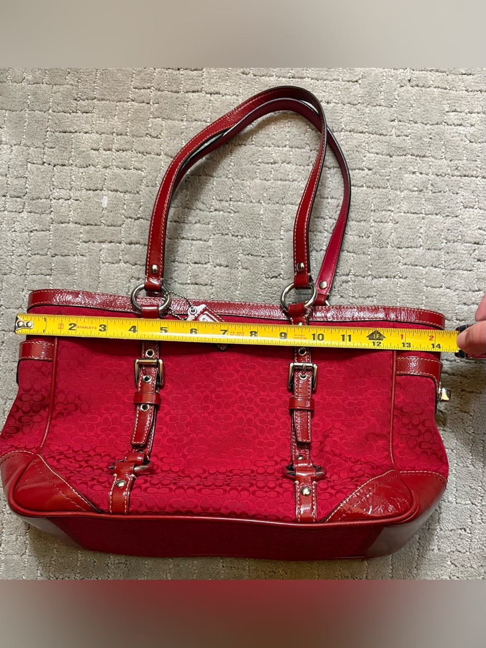 Coach Gallery Y2K Rare Cherry Red Signature Little “c” Monogram Medium Tote Bag - Picture 11 of 12